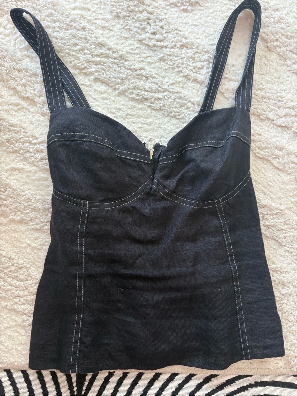 Reformation linen Black Bustier Tank Top with Contrast Stitching
